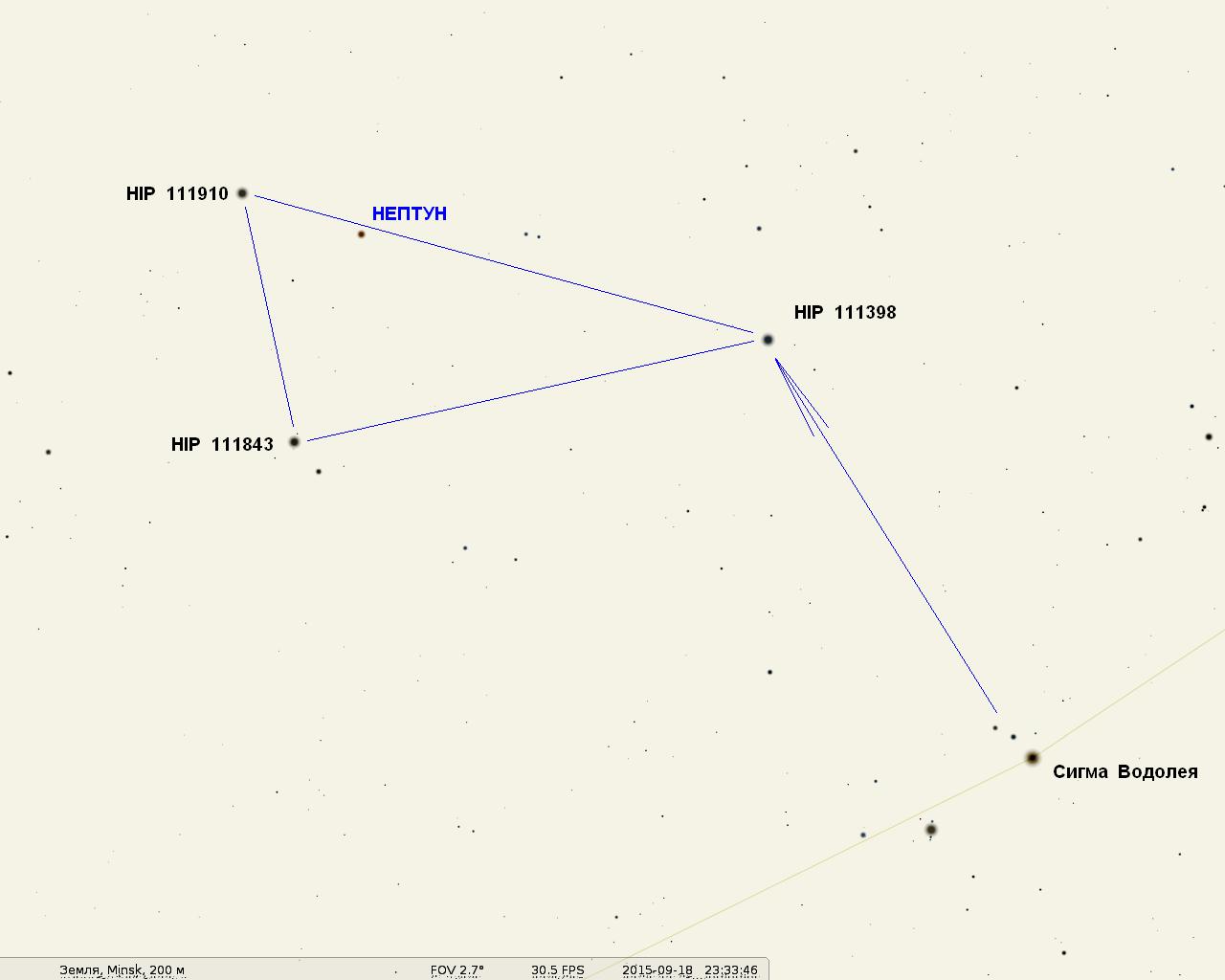 Карта  поиска  планеты  Нептун  в  сентябре  2015  года