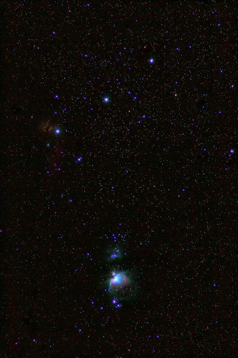 комплекс  туманностей:  М42 "Большая туманность Ориона" ,  NGC 2024 "Пламя",  IC 434  "Конская голова"