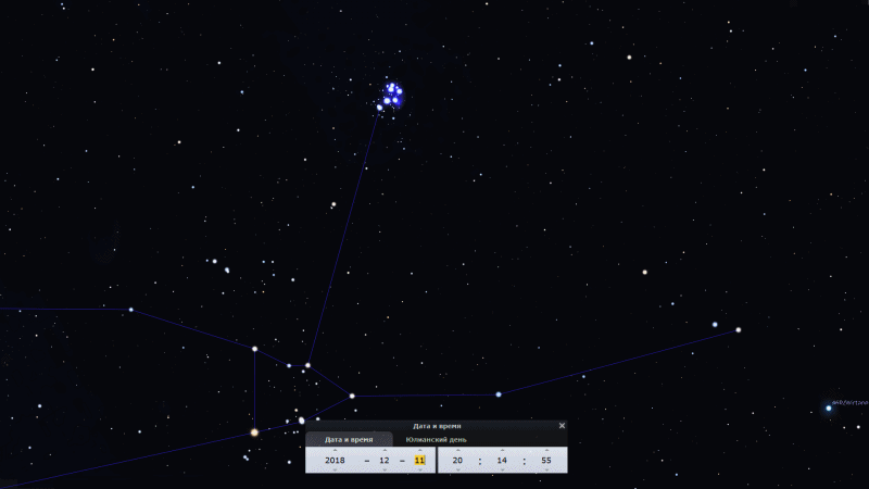 Анимация движения кометы 46Р/Wirtanen на фоне звезд созвездия Телец в период с 11 по 18 декабря 2018 года