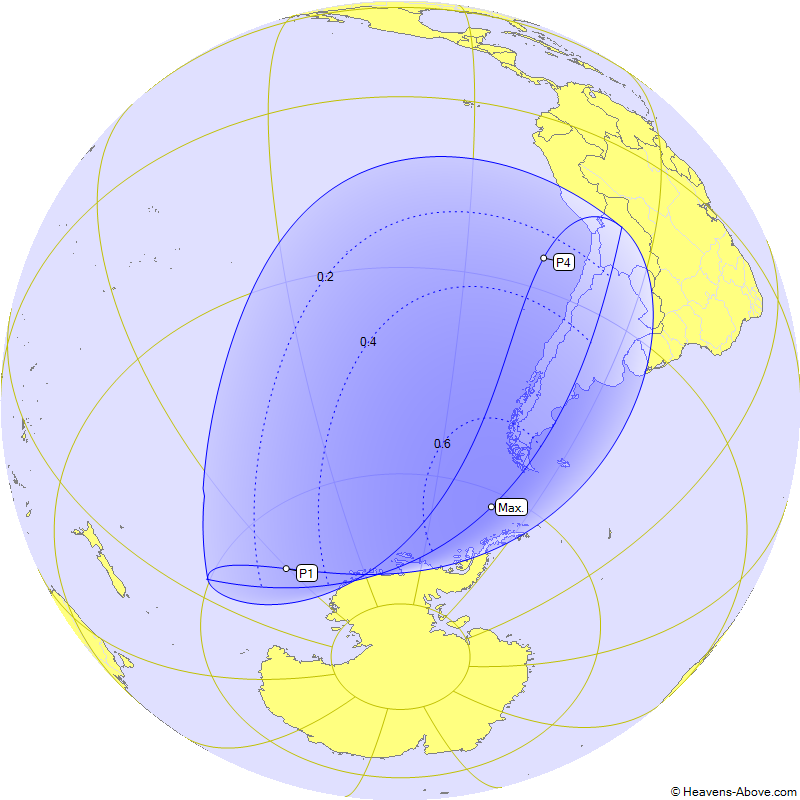 Карта видимости частного солнечного затмения 30 апреля 2022 года